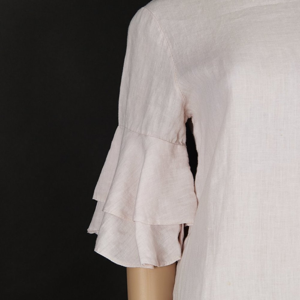FRANCESCA BETTINI Linen Ruffle Sleeved Dress XS - Picture 2 of 8